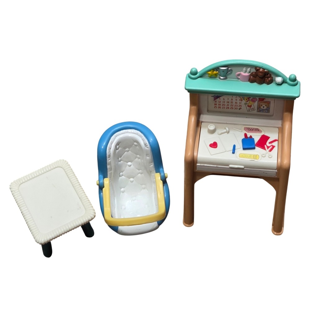 Vintage Fisher Price Loving Family Dollhouse Desk Car Seat Table Lot 1990s
